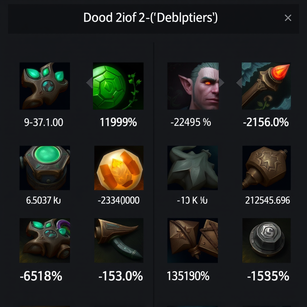 Множественные предметы Dota 2 в инвентаре с индикаторами объемных сделок и статистикой крупных транзакций